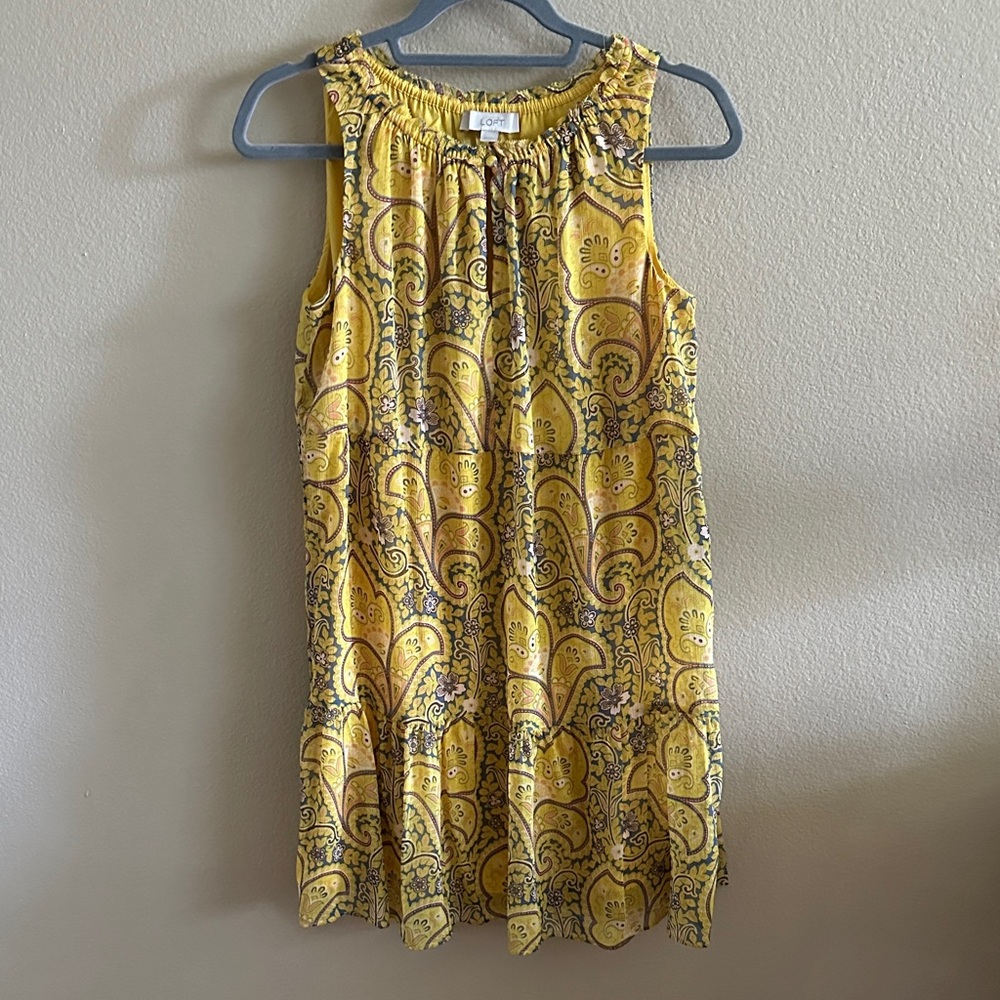 LOFT Yellow Paisley Midi Dress